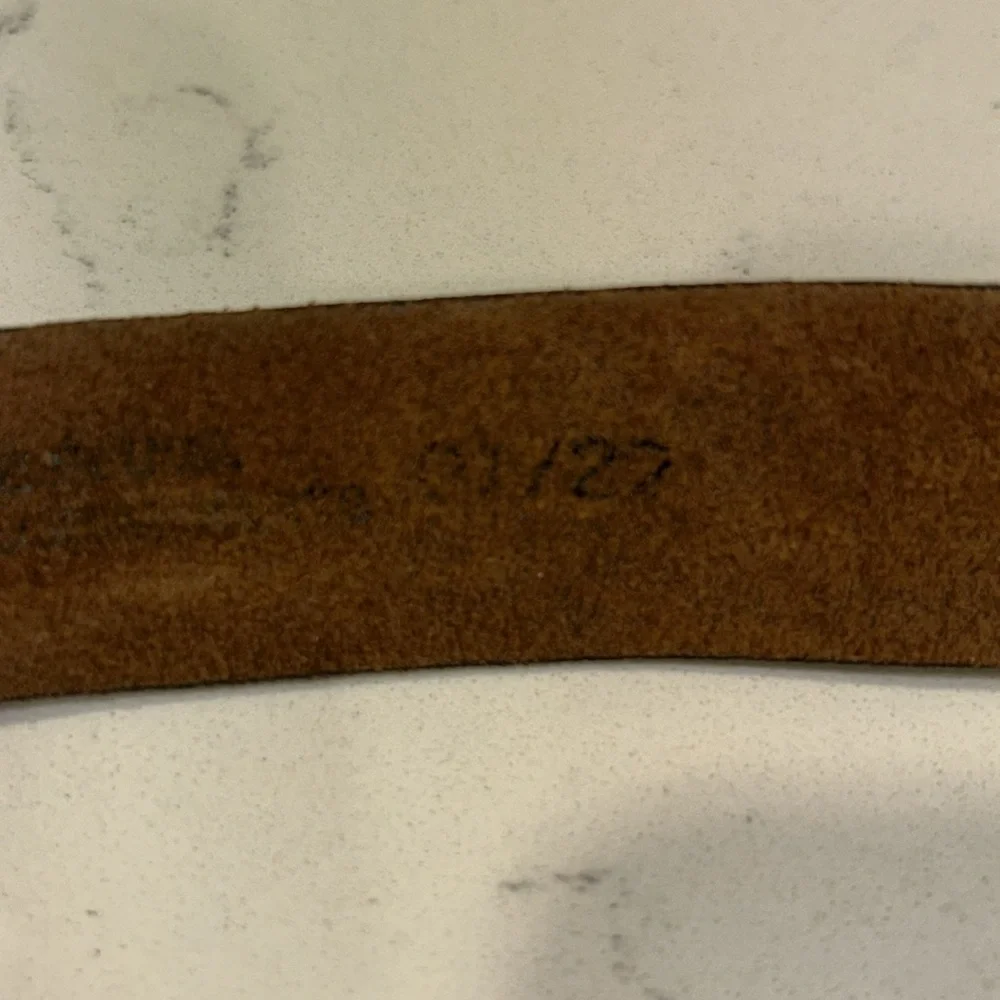 Child Size Soft Brown Leather Belt with American Flag Buckle